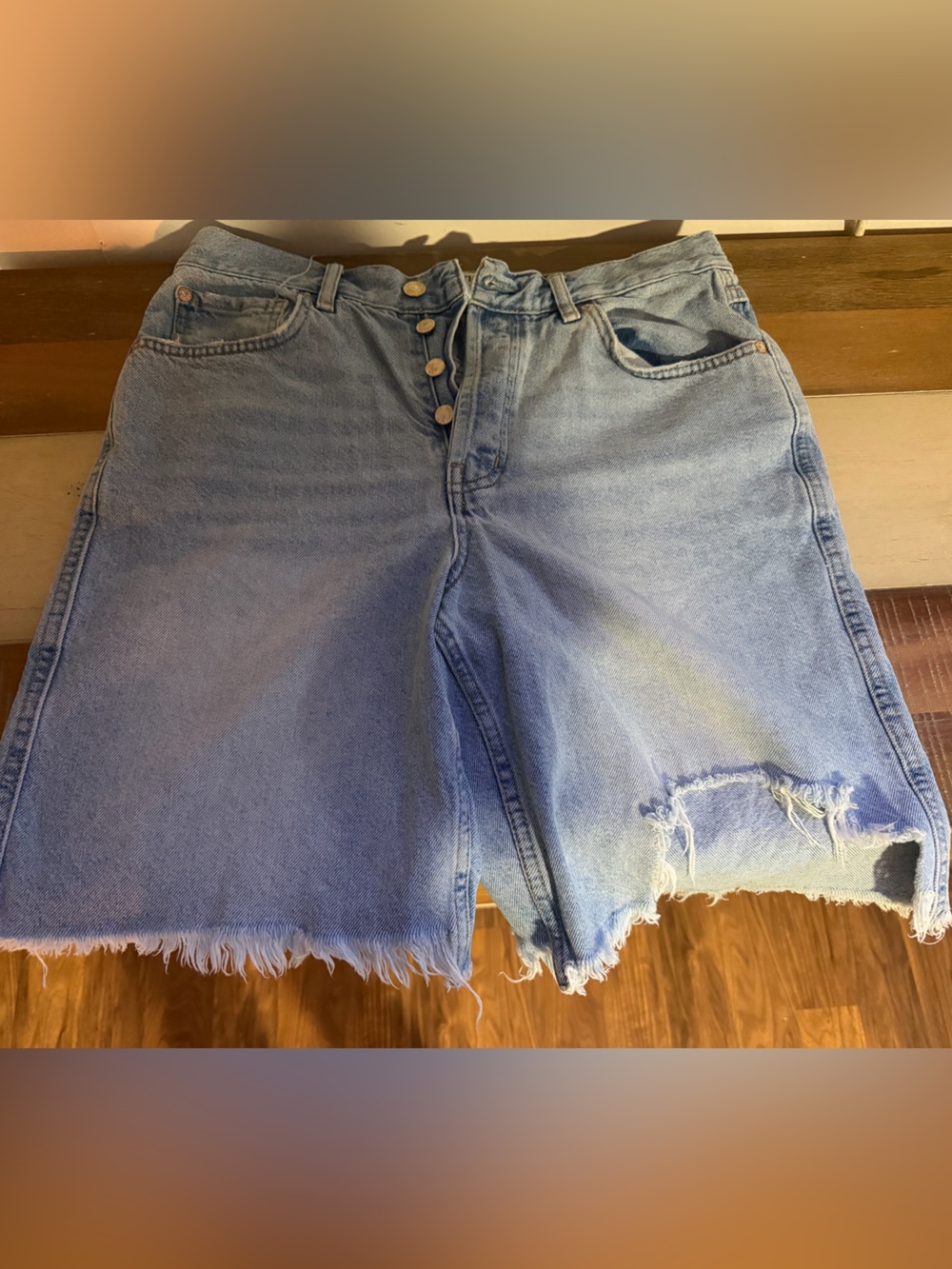 We The Free Light Blue Denim Shorts with Button Fly